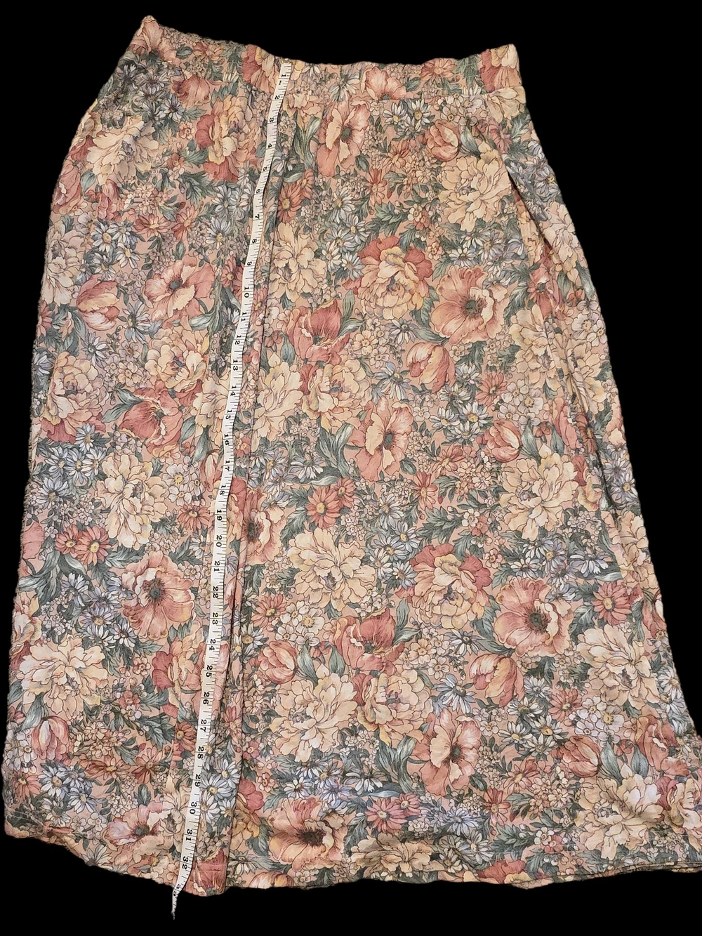 90s Vintage Floral Maxi Skirt With Pockets - Pink & Green Floral - Picture 11 of 13